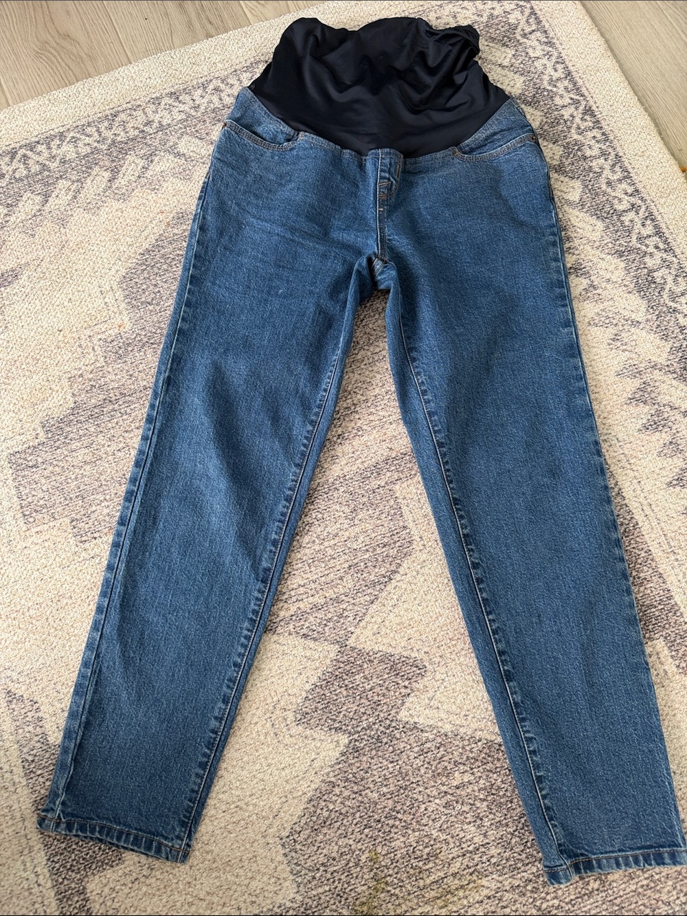 Maternity Straight-Leg Jeans with Black Stretch Panel - Dark Blue